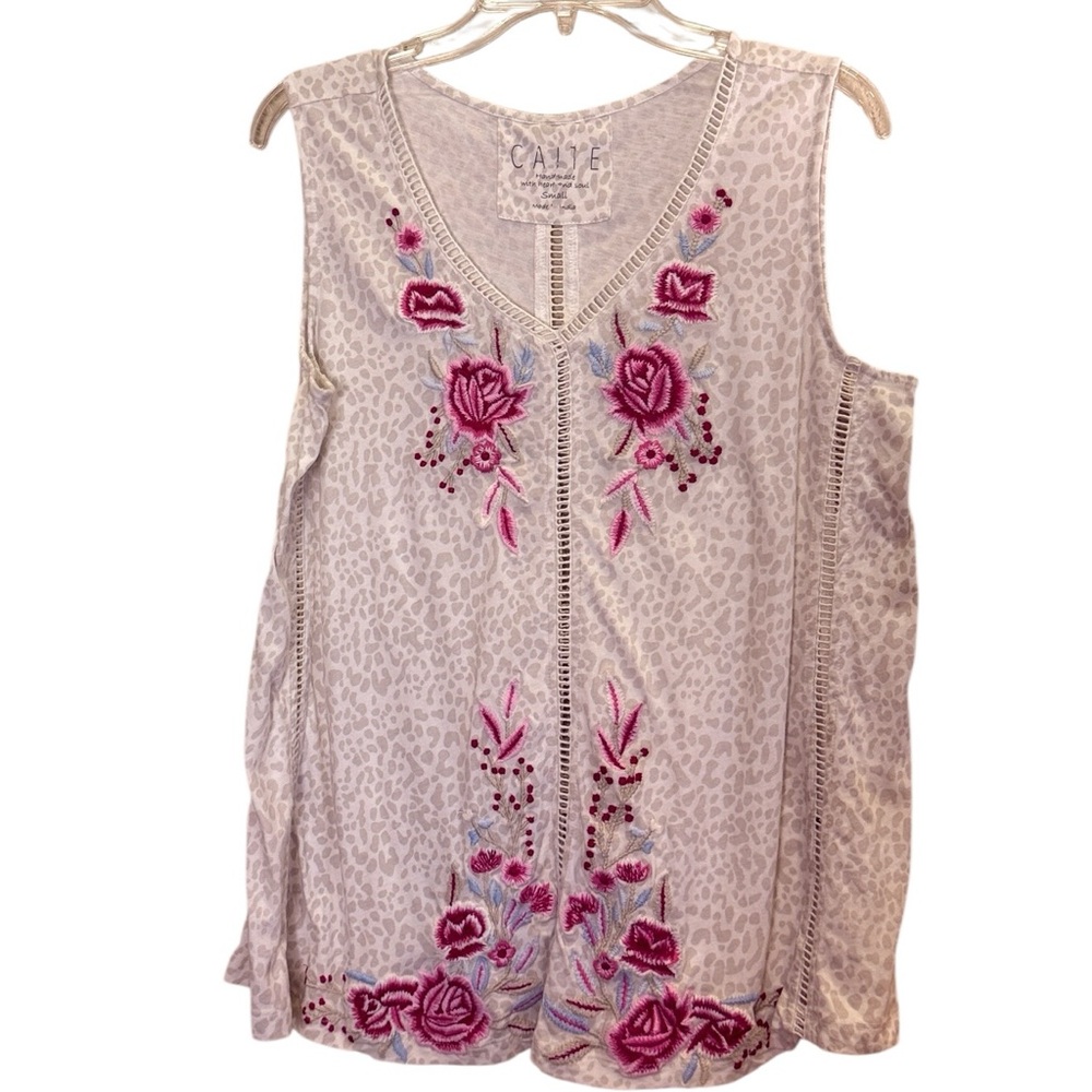 Caite Women’s Multi Media Cottagecore Embroidered Floral Tank sz S